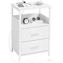 White Bedside Tables, Bedroom Side Table, White Side Table, Bedside Table Grey, Table With Charging Station, Nightstand With Charging Station, Diy Nightstand, White Bedside Table, Wood Drawer