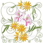 a cross stitch pattern with yellow and pink flowers