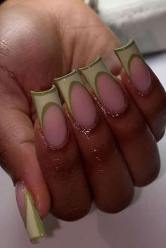 Spring Nails Black, Spring Nails Green, Nails Images, Milky Nails, Nails Green, Colored Acrylic Nails, Green Nail