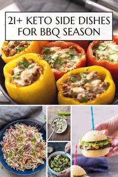 different pictures with the words 21 + keto side dishes for bbq season on them