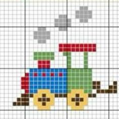 a cross stitch pattern with a train on it