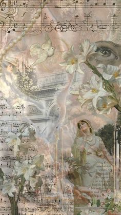 an artistic painting with flowers and music notes