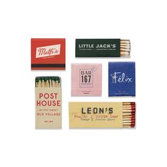 matchboxes and matches are arranged on a white background