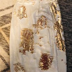 Beautiful And Classy Nwot Never Worn Gold And Ivory Skirt With Color Direction Alternating Sequins. 30” Long, Split In The Back. Pencil Skirt Style. Elegant White Sequined Skirt, Elegant White Bottoms For Party Season, Cream Lined Skirt For Party, Cream Party Bottoms With Lined Skirt, Cream Mini Skirt For Party, White Evening Skirt For Party Season, Glamorous White Skirt For Party Season, Festive White Party Skirt, Ivory Skirt