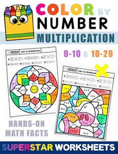 the color by number worksheet for kids to practice numbers and subtractions