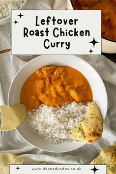 leftover chicken curry in bowl with rice and bread. Leftover Chicken Curry Recipes, Leftover Roast Chicken Recipes Dinners, Leftover Roast Chicken Recipes, Roast Chicken Curry, Leftover Chicken Curry, Leftover Turkey Curry, Leftover Roast Chicken, Turkey Curry, Roast Chicken Dinner