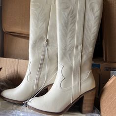 Brand New, Never Worn Alter’d State Jewell Boots White Leather Western Cowboy Boot Sizes Available: 6.5 7 7.5 8 White Western Heeled Boots With Wide Calf, Western White Heeled Boots Wide Calf, White Western Heeled Boots For Wide Calves, White Mid-calf Boots With Stacked Heel For Fall, White Wide Calf Boots With Reinforced Heel, Casual White Knee-high Heeled Boots, Trendy White Wide Calf Heeled Boots, White Mid-calf Boots With Stacked Heel For Spring, White Western Heeled Boots Medium Width