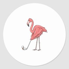 a pink flamingo standing on its legs with a pipe in it's mouth