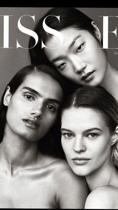 three nude women are posing for the cover of this magazine, with one woman's face