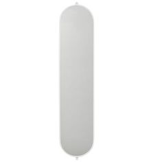 a white mirror hanging from the side of a wall in front of a white background