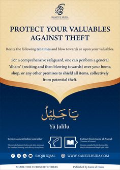 an advertisement with the words protect your valuables against their evilness in english and arabic