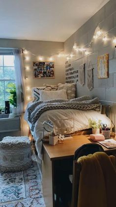 1.Home Decor: #homedecor, #interiordesign, #homedesign, #decor inspiration Twin Bed Dorm Room, Dorm Room Quilt Bedding Ideas, Dorm Room With Lights, Dorm Inspiration Aesthetic, Light Grey Dorm Room Ideas, Homey Dorm Rooms, Small Apartment Bedroom Idea, 23 Year Old Room Decor, Dorm Room Designs College Cozy