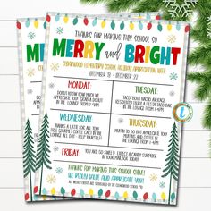 Printable Editable Holiday Teacher and Staff Appreciation Itinerary Christmas Merry and Bright Theme Winter Flyer Poster, Schedule of Events Staff Christmas Party Invitations, Food For Staff Christmas Party, Staff Appreciation Christmas Ideas, School Christmas Themes, Holiday Themes For Work, Pto Christmas Ideas