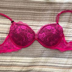 This Bra Never Fit Correctly So I Didn’t End Up Wearing It! It Has Underwire And Is A Push-Up. In New Condition Pink Lace Push-up Bra, Party Pink Bra With Lace Trim, Pink Lace Bra With Lace Trim, Victoria's Secret Pink Bra With Built-in Bra, Pink Push-up Bra With Lace Trim, Victoria's Secret Pink Bra, Pink Stretch Lace Bra, Push Up Bra, Victoria's Secret Pink