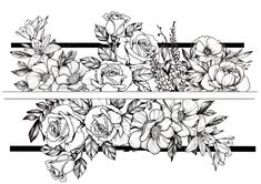 two black and white floral banners with roses on them, one is in the shape of a