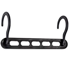 a black metal rack with two hooks on it