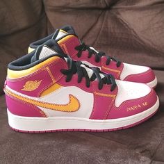 Air Jordan 1 Mid Dia De Los Muertos Sneakers. Pink/Gold/White Size: 6.5 Grade School | 8 Womens Original Packaging: Yes Condition: Brand New, Deadstock. Pink Mid-top Custom Sneakers For Streetwear, Pink Mid-top Jordan Shoes For Streetwear, Pink High-top Jordan Shoes For Streetwear, Pink Mid-top Skate Shoes With Laces, Pink Jordan Shoes For Streetwear With Round Toe, Pink Mid-top Skate Shoes With Boost Midsole, Pink Mid-top Jordan Shoes With Boost Midsole, Pink Mid-top Jordan Shoes For Sports, Pink Mid-top Basketball Shoes With Laces