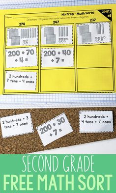 the second grade math sort is shown with two numbers and one hundredths on it