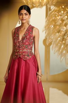 Varun Bahl | Fuchia Pink Embroidered Zille With Skirt | INDIASPOPUP.COM Elegant Designer Skirt With Resham Embroidery, Elegant Skirt With Resham Embroidery For Designer Wear, Festive Resham Embroidery Skirt, Traditional Resham Embroidered Skirt, Festive Long Dress With Floral Embroidery, Resham Embroidery Choli With Long Skirt, Long Skirt Choli With Resham Embroidery, Elegant Resham Embroidery Festive Skirt, Resham Embroidered Choli With Long Skirt