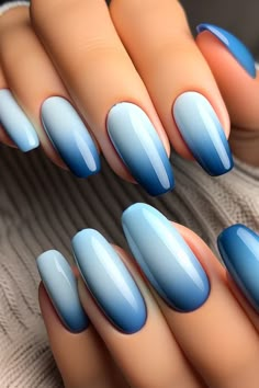 Blue Nails Unghie Sfumate, Idee Babyshower, Blue Acrylic Nails, Nail Art Ombre, Blue Nail Designs, Blue Nail, Emoji Wallpaper, Fancy Nails