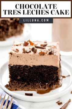 a piece of chocolate cake on a white plate