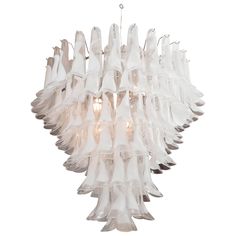 Custom Huge Mazzega white and clear glass petal chandelier. Custom orders are available for different sizes, finishes and glass colors. Wool Candle Mats, Sea Glass Chandelier, Petal Chandelier, Jar Chandelier, Waterfall Chandelier, Mason Jar Chandelier, Custom Chandelier, Ceiling Hanging, Mason Jar Lighting