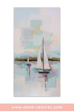 a sailboat floating on top of a body of water next to a pink wall