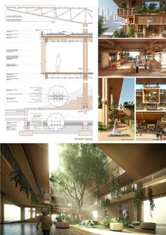 an architectural rendering shows the inside and outside of a building with lots of plants growing on it