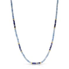 Blue Rondelle Beaded Necklace With Spacer Beads, Blue Beaded Rondelle Necklaces, Blue Rondelle Necklace With Faceted Beads, Blue Single Strand Heishi Beaded Necklaces, Blue Single Strand Heishi Bead Necklaces, Blue Single Strand Heishi Beaded Necklace, Blue Single Strand Heishi Beads Necklace, Blue Heishi Beaded Necklaces With Polished Beads, Blue Heishi Bead Necklaces