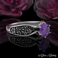 See more options for this design: www.etsy.com/shop/DoveandBunting?search_query=5027 Band Height: 6mm at widest, 2.9 at back Stone: 1x 6.5mm Amethyst (1 carat) This floral engagement ring features a sparkling Amethyst solitaire surrounded by forget-me-not flowers. Forget-me-nots represent true love and giving someone this flower means you truly love and respect this person. It is a testament to your relationship and promises the other person that you will never forget them in your thoughts. Forg Flower Shaped Wedding Ring With Accent Stones, Wedding Amethyst Solitaire Ring, Silver Engraved Gemstone Ring For Weddings, Flower Shaped Rings With Accent Stones For Anniversary, Solitaire Amethyst Ring With Round Band For Weddings, Flower-shaped Rings With Accent Stones For Anniversary, Heirloom Flower Ring With Intricate Design For Wedding, Elegant Engraved Flower Ring For Wedding, Heirloom Engraved Wedding Ring With Gemstone