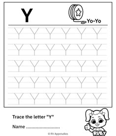 the letter y worksheet for children to practice handwriting and writing with their own letters