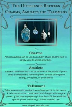 the differences between charms, amethysts and talismns are shown in this