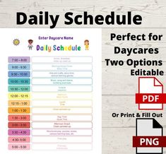 the daily schedule for daycares is displayed on a table