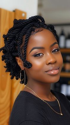 Twist hairstyles have become popular for their versatility, elegance, and protective qualities, making them a go-to style for various hair textures and lengths. These hairstyles are not only stylish but also allow you to protect and manage your natural hair without excessive manipulation or styling. Twist hairstyles come in a wide range of options, from chunky twists to micro twists, each bringing its own unique look and feel. They offer the freedom to experiment with different textures, lengths Up Twist Hairstyles, Braided Bobs For Black Women, Flat Twist Styles Short Hair, Short Braid Styles For Black Women, Flat Twist Hairstyles For Short Hair, Short Crochet Hairstyles For Black Women, Braids For Short Hair Black Women, Twist Braids Hairstyles Natural Hair, Short Braided Hairstyles For Black Women