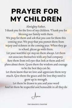 a prayer for my children with lights in the background and an image of a tree