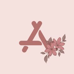 the letter a is surrounded by flowers and leaves on a light pink background with text