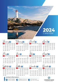 a calendar with a lighthouse in the background