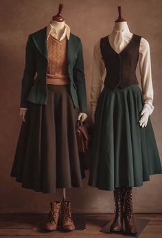 20th Century Outfits, Victorian Casual Outfits, Victorian Commoner Clothing, Green Academia Fashion, Dark Academia Green Outfit, Librarian Core Outfit, Casual Victorian Outfits, Fairy Academia Outfit, Modern Victorian Clothes