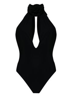 black stretch-design one-piece design floral appliqué keyhole neck halterneck tie fastening high cut Be mindful to try on swimwear over your own garments. Elegant Backless Halter Top For Pool, Elegant Sleeveless Halter Top For Poolside, Elegant Summer Halter Top For Pool, Elegant Halter Neck Top For Poolside, Elegant Stretch Halter Top For Pool, Elegant Backless Halter Top For Swimming, Elegant Halter Neck Bodysuit For Poolside, Elegant Halter Neck Swimwear For Pool, Elegant Black Halter Top For Poolside