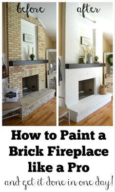 the before and after of painting a brick fireplace