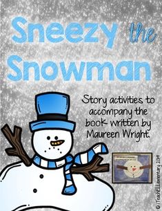 the book cover for sheezy the snowman by marreen wright with an image of a snowman