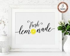 a lemonade print with the words fresh lemonade on it