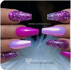 Nailart Tutorial, Pink Aurora, Purple Acrylic Nails, Her Nails, Coffin Nails Designs