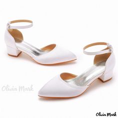 Olivia Mark - Pointed-Toe Cool Heels with cm Thick Heel Strap Buckle Satin Wedding Banquet Shoes Cool Heels, Bubble Sleeve Top, Satin Shoes, Wedding Banquet, Super High Heels, Buckled Heels, Thick Heel, Satin Wedding, Thick Heels