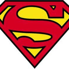 the superman logo is shown in red and yellow