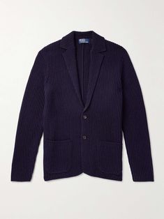 Shop POLO RALPH LAUREN Ribbed Wool-Blend Cardigan, Explore the latest in-season POLO RALPH LAUREN collection today on MR PORTER Classic Knitwear, Relaxed Blazer, Cardigan For Men, Ralph Lauren Collection, Knitted Cardigan, Mr Porter, Knit Cardigan, Fashion News, Polo Ralph