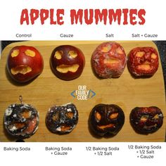 an image of apples that have been baked in the oven and are labeled apple mummies