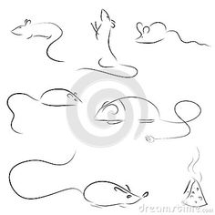 four different types of mouses and mice in black and white ink on a white background