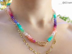 The Jelly Bean Necklace - Solid Gold 14K Silk Knotted Pastel Multi Gemstone Necklace Rainbow Gemstone Necklace, Bean Necklace, Short Necklaces, Necklace Measurements, Multi Gemstone Necklace, Knotted Necklace, Rainbow Gemstones, Rainbow Jewelry, Rainbow Necklace