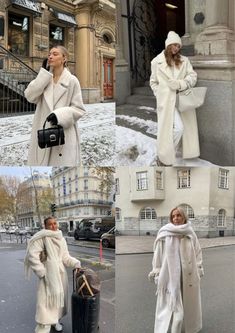 Teddy Bear Long Coat Outfit, Big White Coat Outfit, Oversized Cream Coat Outfit, Winter Teddy Coat Outfit, Winter Outfits Teddy Coat, Cream Coat Winter Outfit, All Cream Winter Outfit, Winter Outfit France, Long Coat Women Outfit